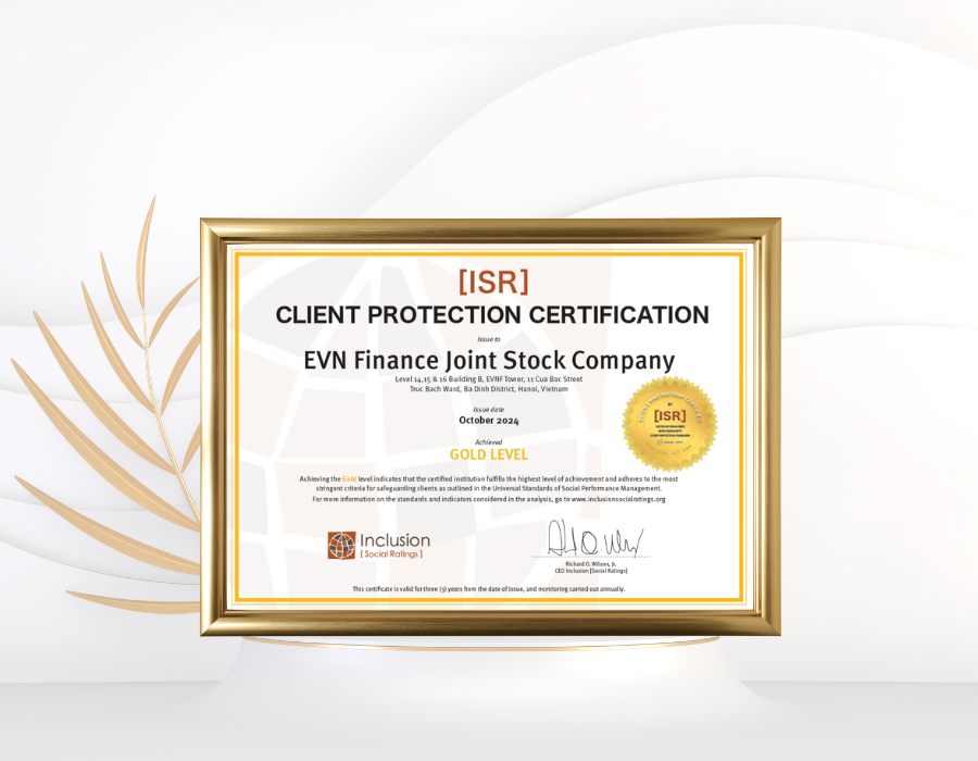 EVNFinance đạt chứng nhận hạng vàng về Bảo vệ Khách hàng